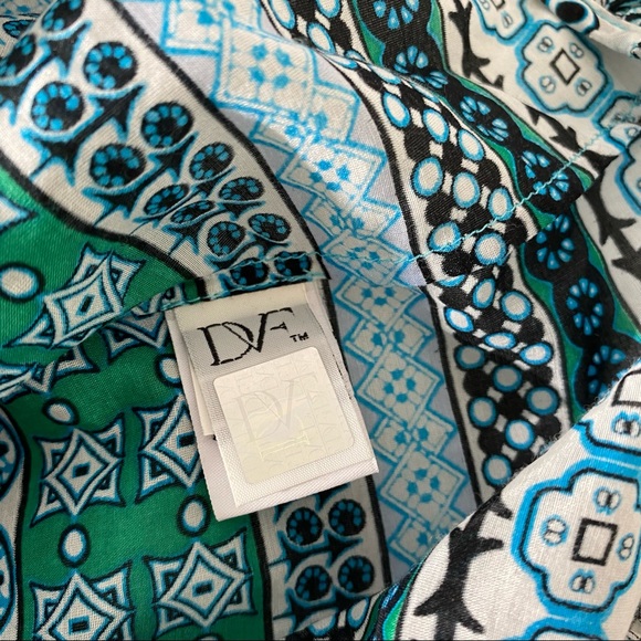 DVF Kenna Cotton Silk Blend Green & Blue Patterned Sleeveless Top Ruffle Hem - Picture 4 of 7
